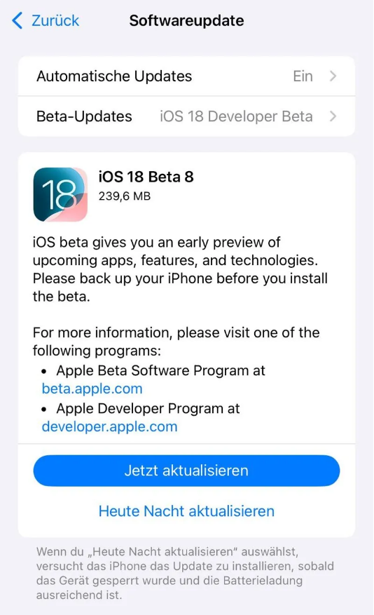 哈密苹果手机维修分享苹果 iOS / iPadOS 18 开发者预览版 Beta 8 发布 